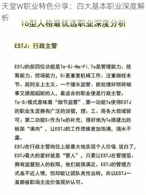 天堂W职业特色分享：四大基本职业深度解析