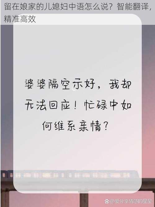 留在娘家的儿媳妇中语怎么说？智能翻译，精准高效