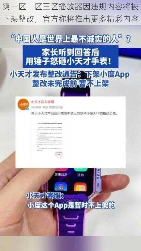 爽一区二区三区播放器因违规内容将被下架整改，官方称将推出更多精彩内容