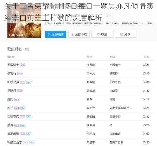 关于王者荣耀1月17日每日一题吴亦凡倾情演绎李白英雄主打歌的深度解析