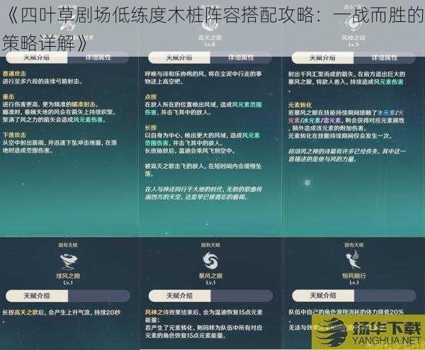 《四叶草剧场低练度木桩阵容搭配攻略：一战而胜的策略详解》