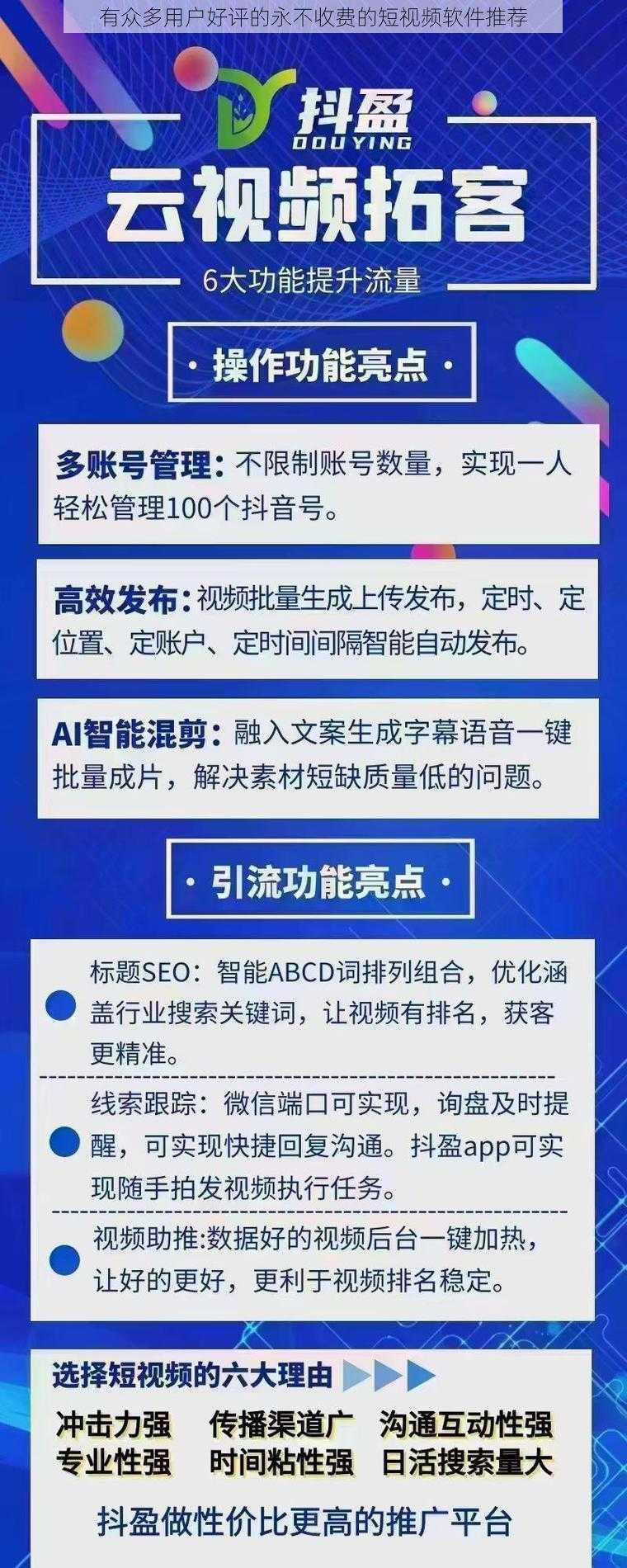 有众多用户好评的永不收费的短视频软件推荐