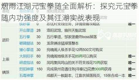 烟雨江湖元宝拳随全面解析：探究元宝拳随内功强度及其江湖实战表现