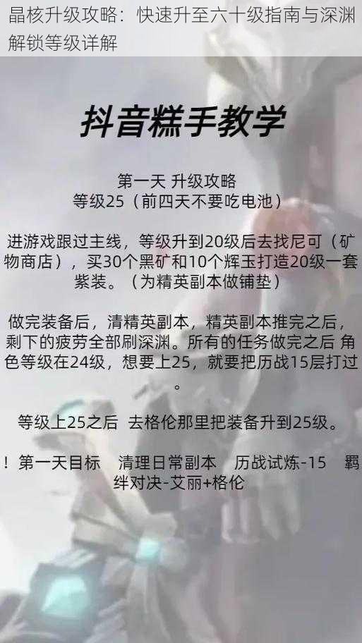 晶核升级攻略：快速升至六十级指南与深渊解锁等级详解