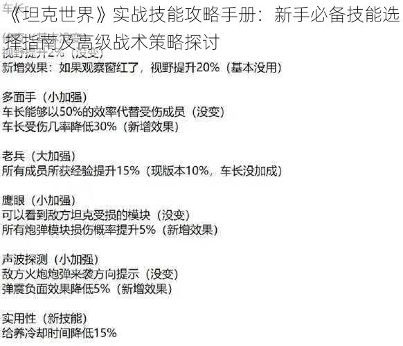 《坦克世界》实战技能攻略手册：新手必备技能选择指南及高级战术策略探讨