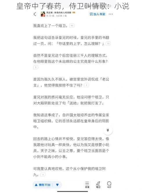 皇帝中了春药，侍卫叫情歌：小说