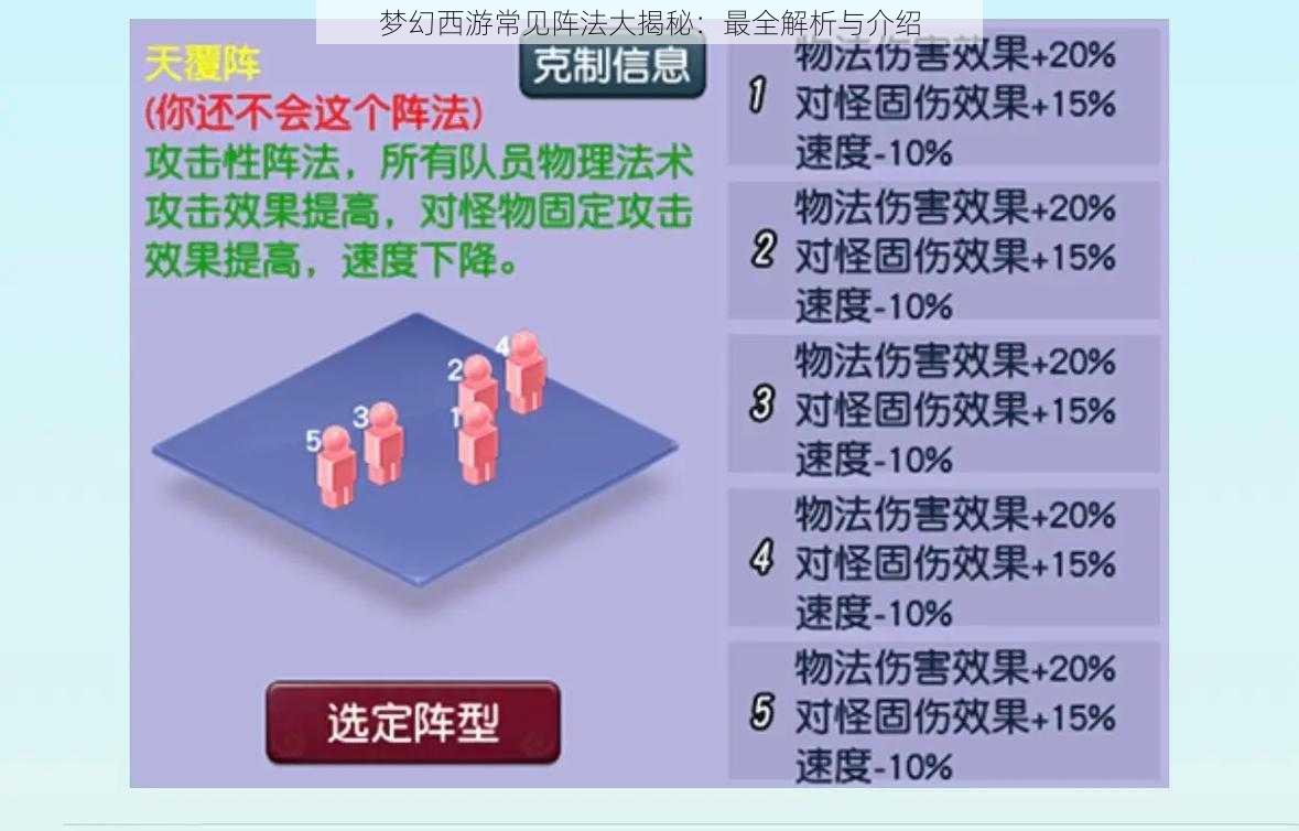 梦幻西游常见阵法大揭秘：最全解析与介绍