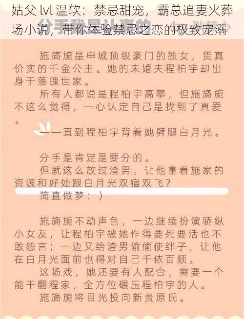 姑父 lvl 温软：禁忌甜宠，霸总追妻火葬场小说，带你体验禁忌之恋的极致宠溺