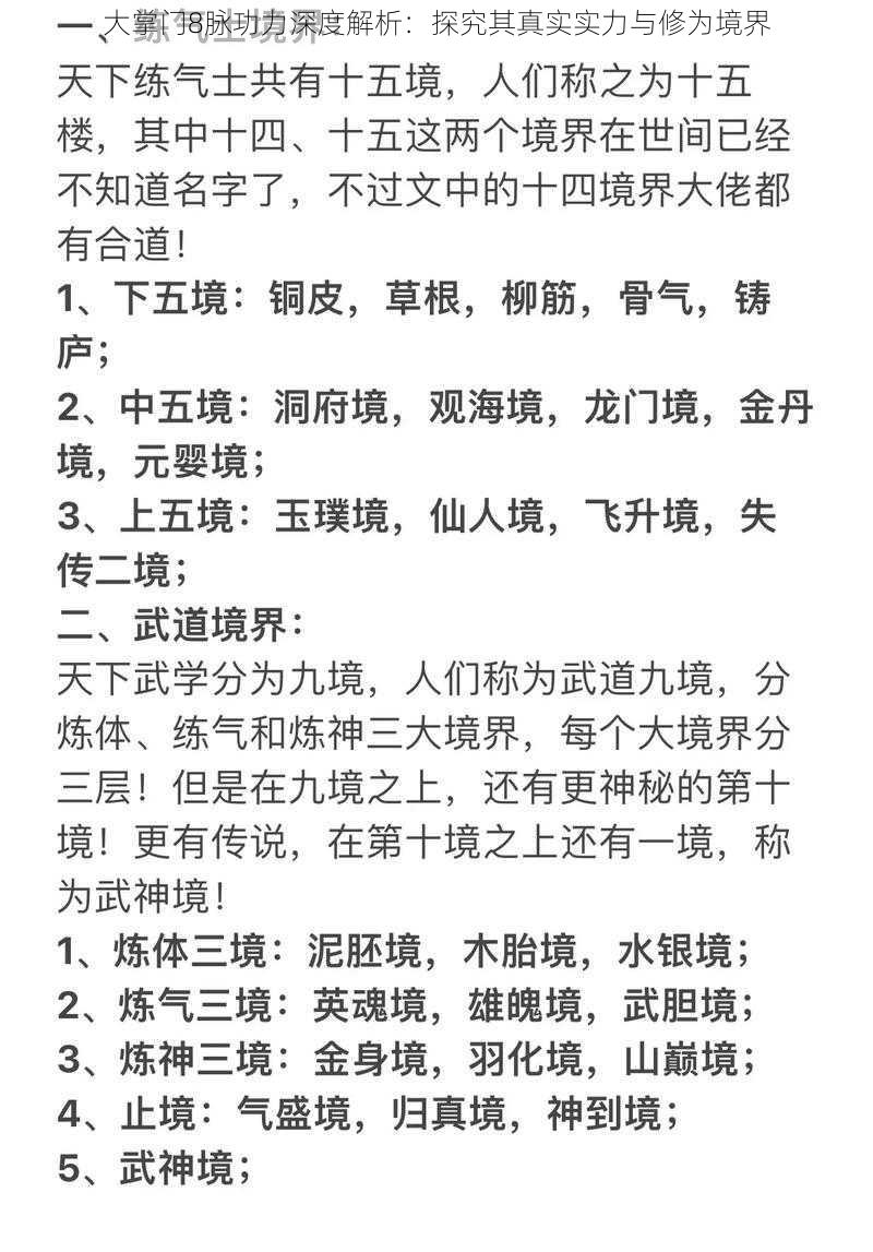 大掌门8脉功力深度解析：探究其真实实力与修为境界