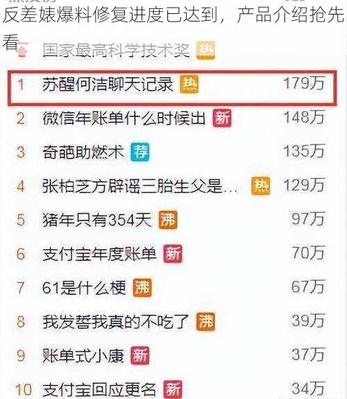 反差婊爆料修复进度已达到，产品介绍抢先看