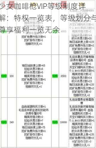 少女咖啡枪VIP等级制度详解：特权一览表，等级划分与尊享福利一览无余