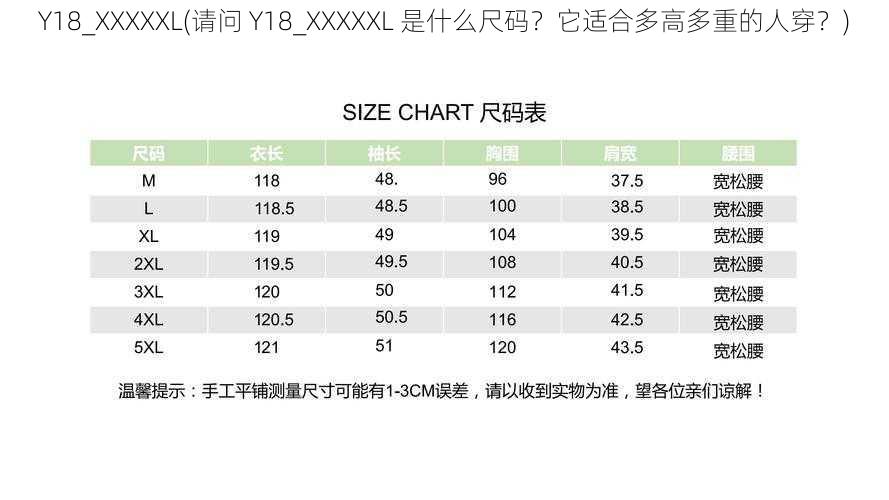 Y18_XXXXXL(请问 Y18_XXXXXL 是什么尺码？它适合多高多重的人穿？)