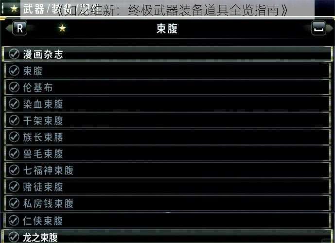 《如龙维新：终极武器装备道具全览指南》