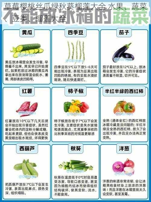 草莓樱桃丝瓜绿秋葵榴莲大全 水果、蔬菜、豆类、榴莲大全