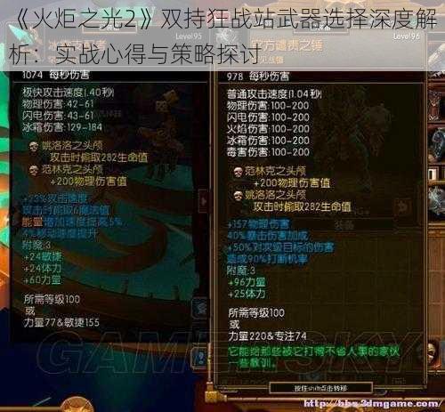 《火炬之光2》双持狂战站武器选择深度解析：实战心得与策略探讨