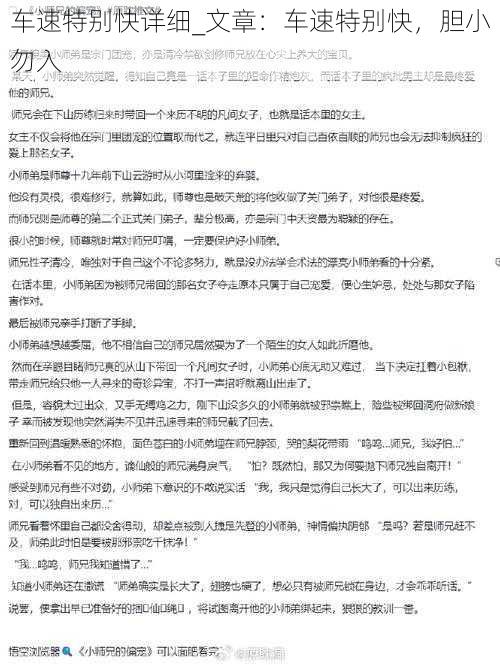 车速特别快详细_文章：车速特别快，胆小勿入