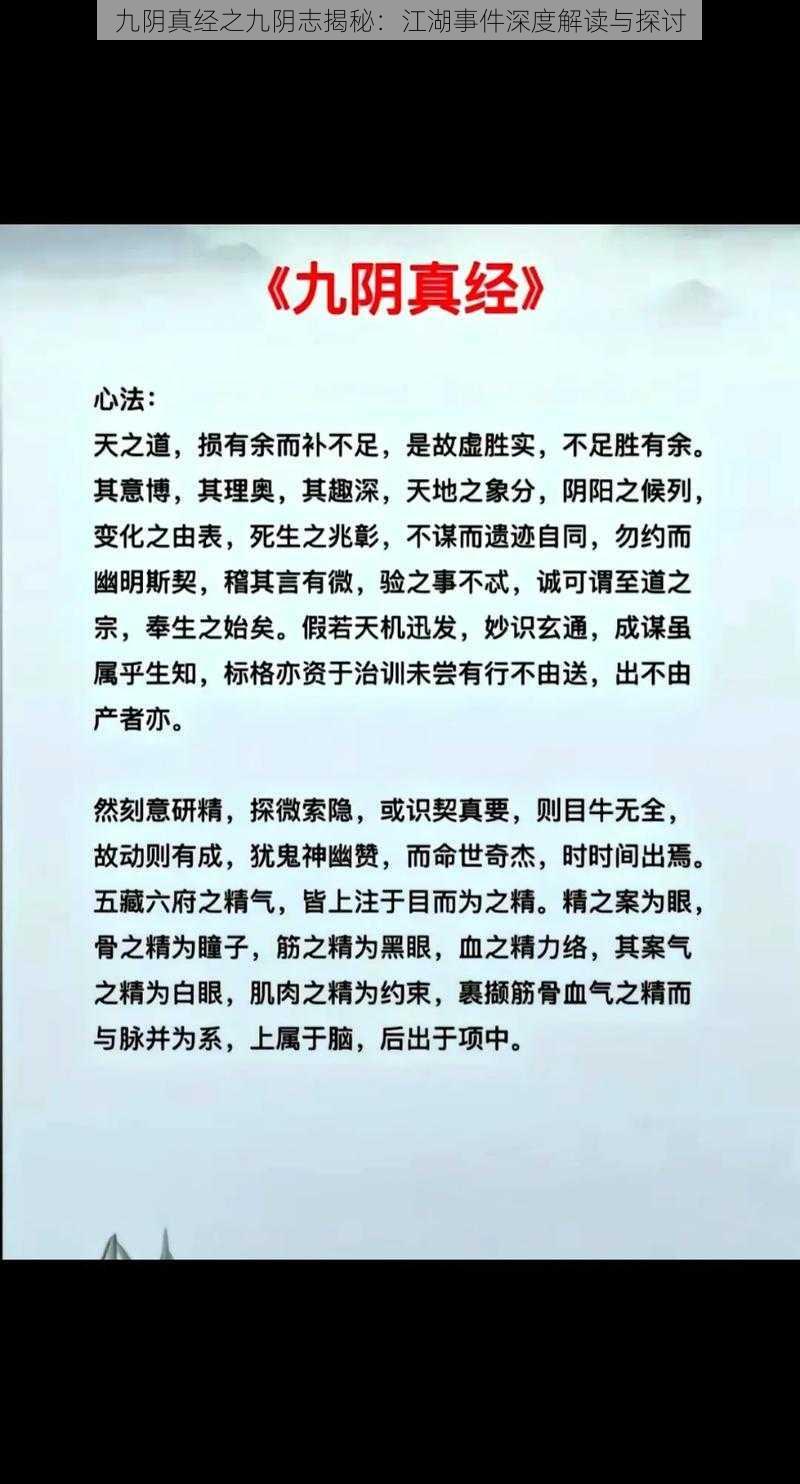 九阴真经之九阴志揭秘：江湖事件深度解读与探讨