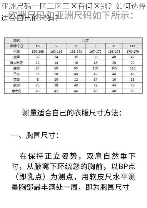 亚洲尺码一区二区三区有何区别？如何选择适合自己的尺码？